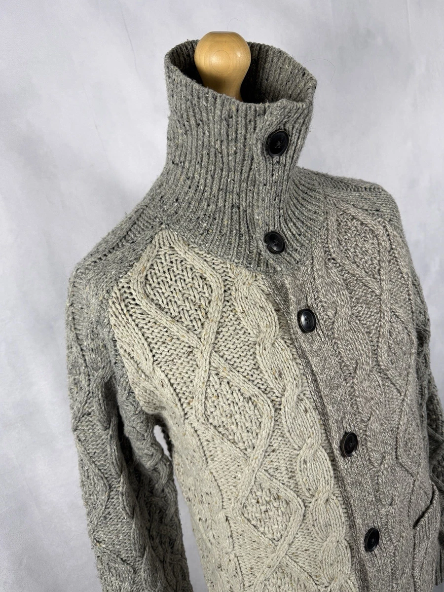 Cárdigan AllSaints Tankien para Hombres M Gris Grueso Tejido con Cable Lana de Cordero Jersey