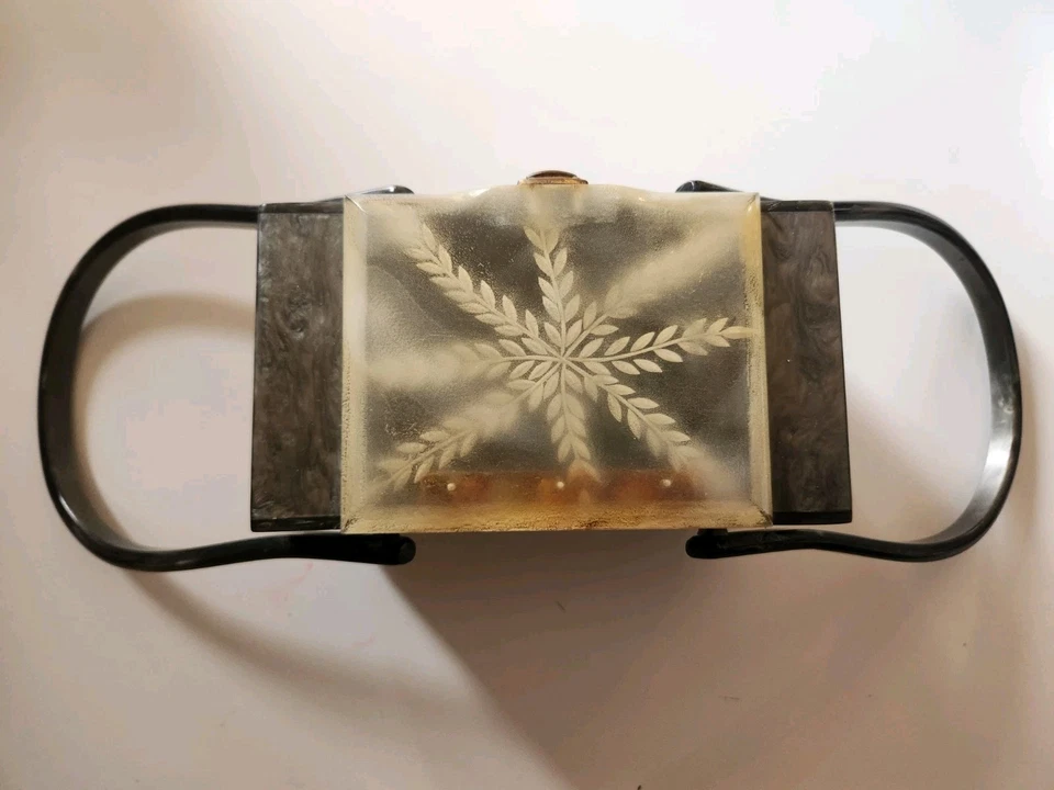 Vtg. Lucite Marbled Plastic Box Purse Free ShpN - Image 4 of 4