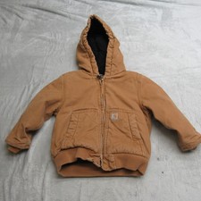 Carhartt J130 Jacket Tooddler 3T Brown Flannel Lined Canvas Hooded Rugged VTG