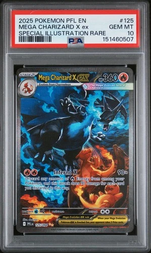 2025 POKEMON PFL EN-PHANTASMAL FLAMES #125 MEGA CHARIZARD X EX PSA 10