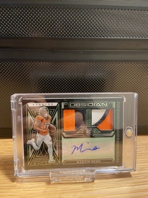 Marvin Mims Rpa /25 tricolor and two color Patch 2023 Obsidian Panini NFL DONRUS