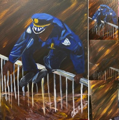Between Duty and Conflict.Acrylic Painting 11x 16 X 0.3 Inch On Canvas