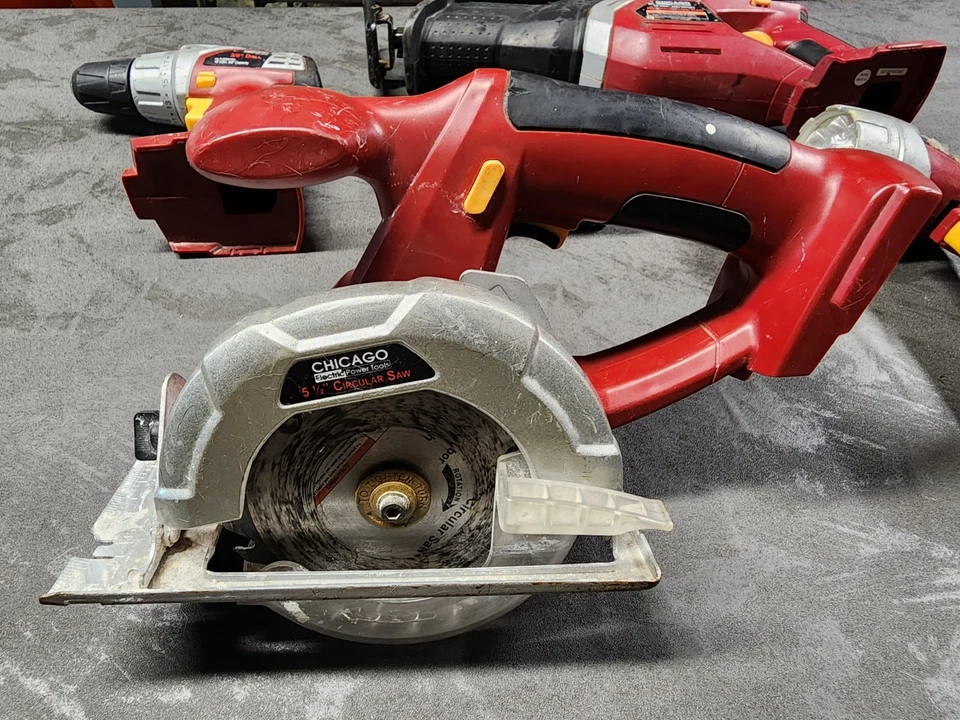 Chicago Electric 18V Cordless Power Tool Lot – Drill, Saw, Recip Saw, Light, Bat - Image 2 of 4
