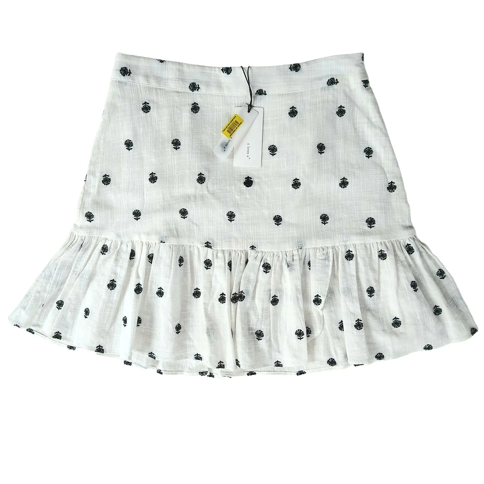 NEW A Loves A Skirt Ruffle Hem Dandelion Embroidered Zip Close White Sz 12