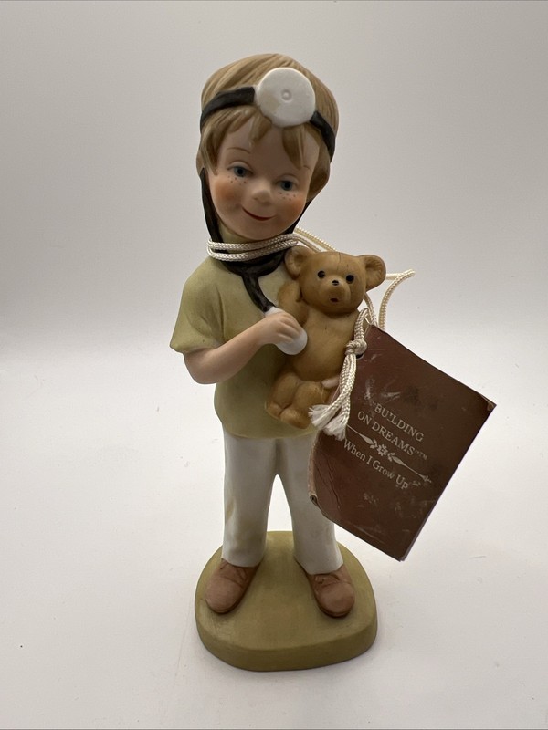 Vintage Bisque Building On dreams When I grow up Schmid 1981 Boy Doctor Figurine