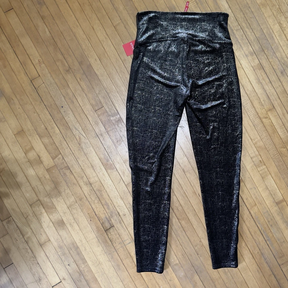 Leggings Spanx Terciopelo Brillo Negro Dorado Metálico Brillo Talla XL Tiro Alto Nuevos con Etiquetas Foto 2 de 4