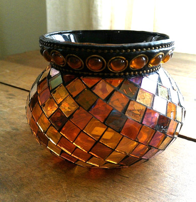 PartyLite Global Fusion Votive Holder P8367 Mosaic Tile Glass Tealight Retired