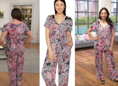 Carole Hochman Modal Spandex Satin Pajama Set, Multi Color,  Size 1X