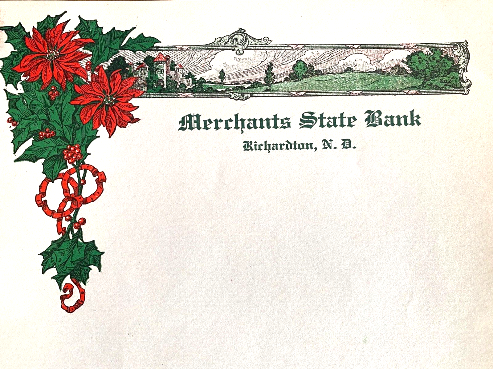 1920s MERCHANTS STATE BANK antique company letterhead RICHARDTON, NORTH DAKOTA