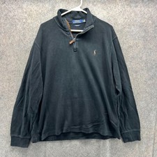 Vintage Ralph Lauren Pullover Men Large Black Quarter Zip Pony Estate Sweatshirt