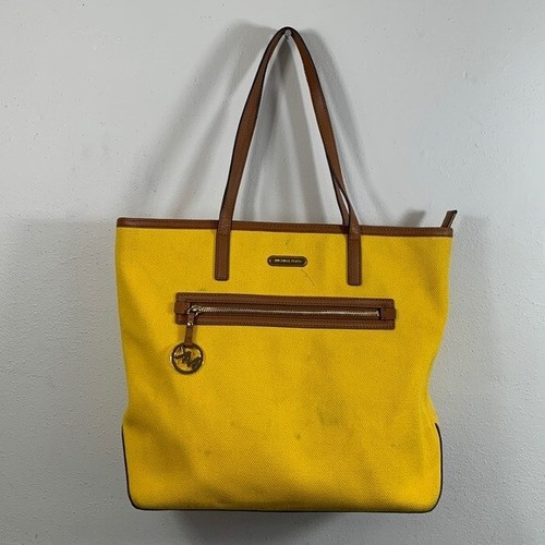 MICHAEL Michael Kors Tote Bag Womens Large Sunflower Yellow Canvas Kempton Purse eBay