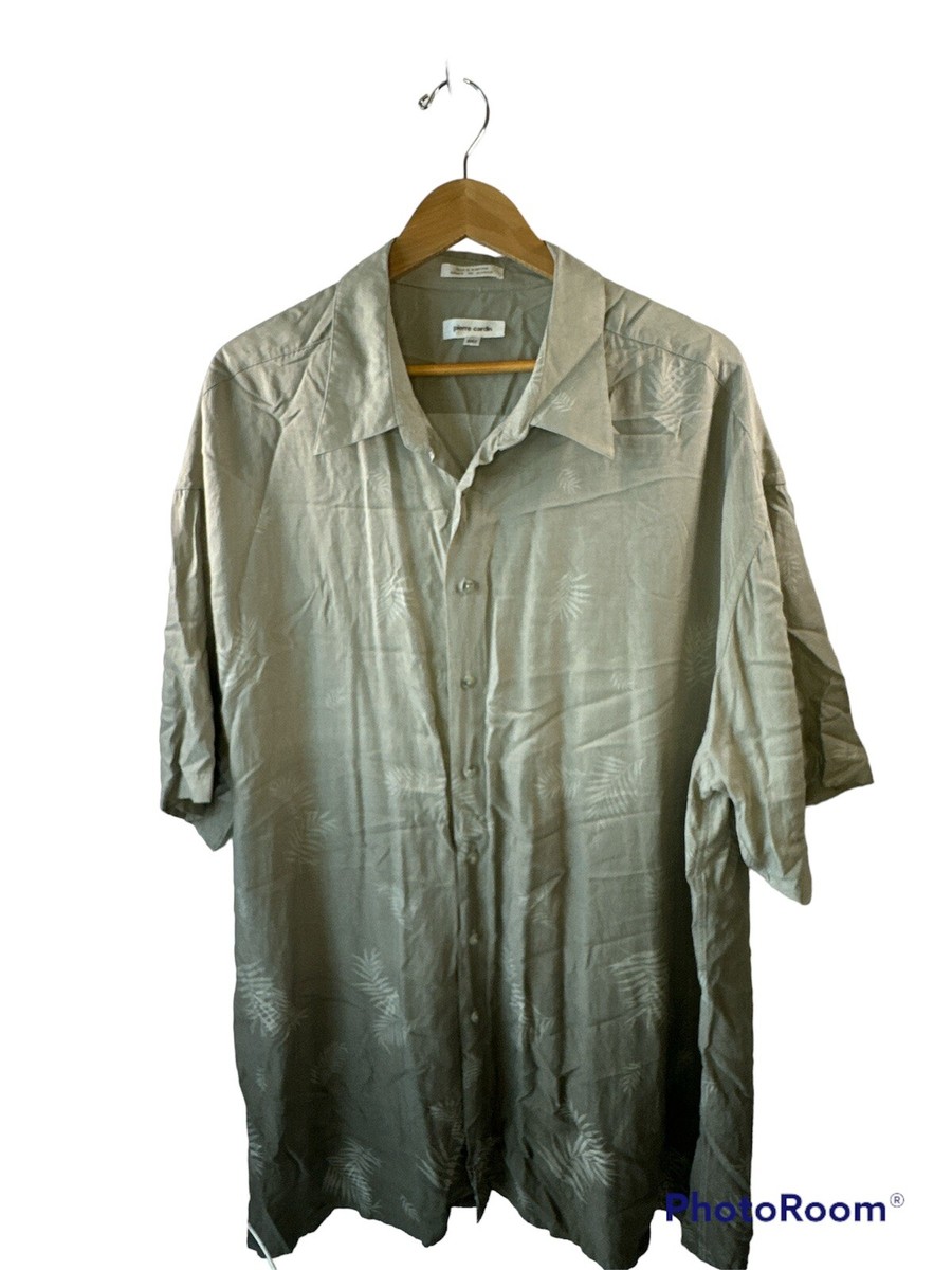Pierre Cardin Short Sleeve Collard Button Up Tan Tree Print Shirt