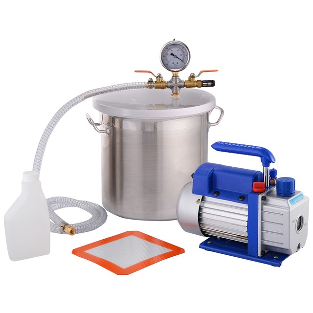 New 3 Gallon Vacuum Chamber and 3 CFM Single Stage Pump Degassing Silicone Kit