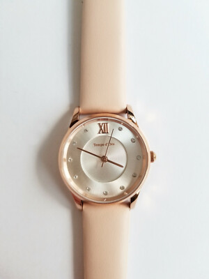 Leder-Armbanduhr Rosa Glassteine Lederarmband Edelstahl Roségold Ø 26 mm 80215