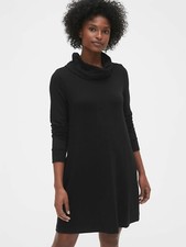NWT GAP Cowl-Neck Swing Sweatshirt Dress, Black SIZE S            #493703 N1217