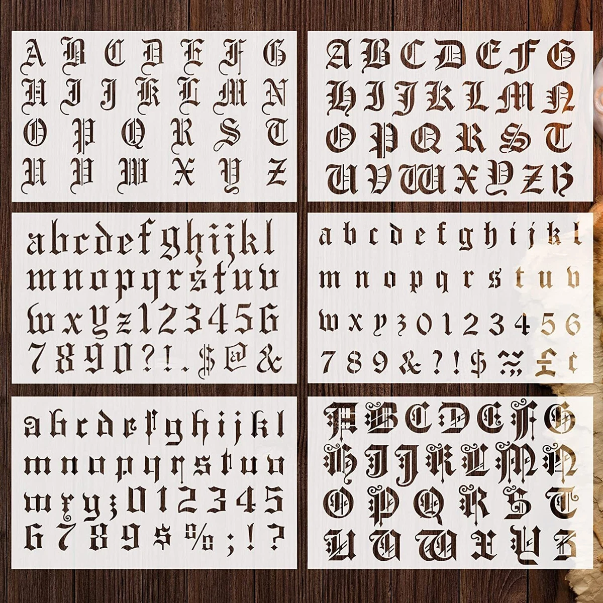 8 Pieces Old English Lettering Stencils Calligraphy Letter Stencils Gothic  Font