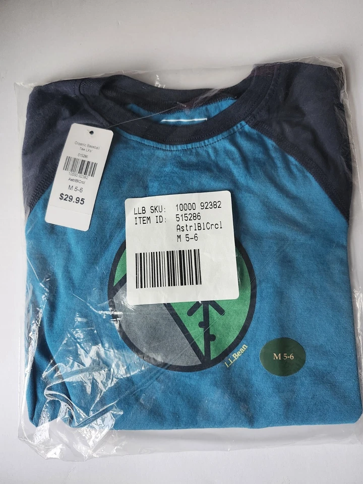 Camiseta de béisbol orgánica manga larga para niños talla M 5-6 LL Bean Foto 2 de 3