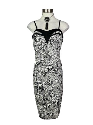 Living Dead Souls Rare Skull and Roses Gothic Goth Witch Pencil dress XL