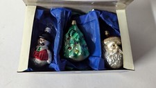 Old World Glass Christmas Ornament Set of 3 Santa, Snowman, Tree