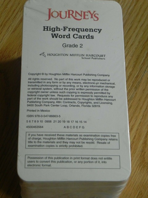Journeys High Frequency Word Cards 2nd Grade 2 Houghton Mifflin Harcourt 2012 For Sale Online Ebay