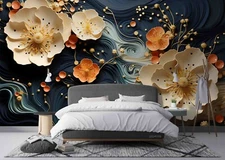 3D Relief Orange Floral Marble Self-adhesive Removable Wallpaper Murals 37