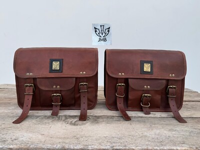 Motorcycle Side Pouch Brown Leather Side 2 Bag Pouch Saddlebags Panniers JMB2025