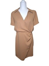 Nine West Women's Surplice Shirt Wrap Dress Bright Bronze Size L