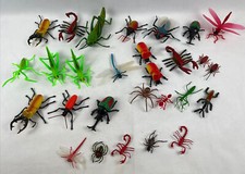 Lot of 28 Plastic Toy Insect Bug Fly Ant Grasshopper Beetle Spider Dragonfly Etc