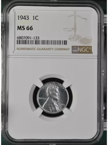 1943 1c Lincoln Steel Wheat Cent NGC MS 66