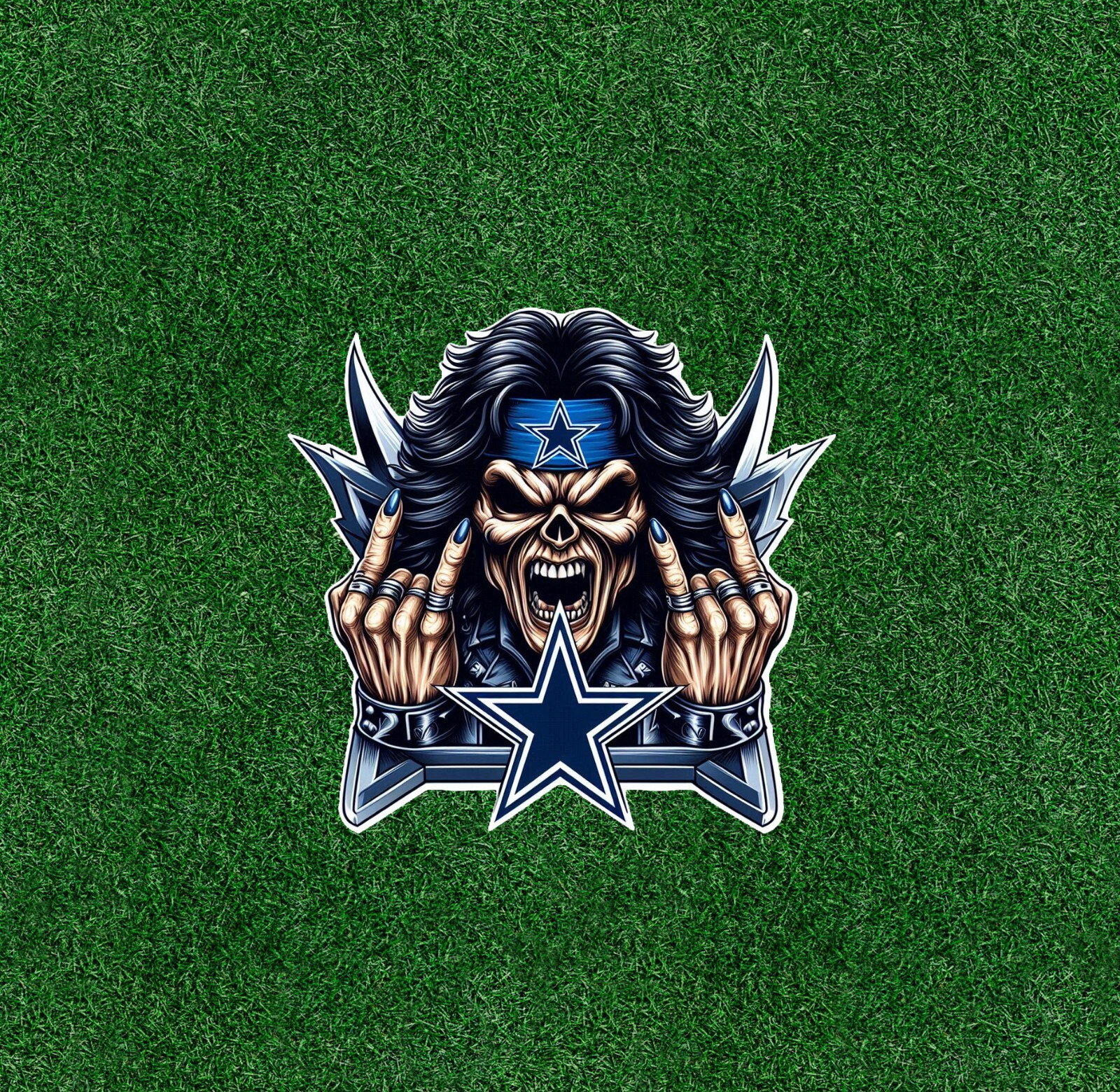 Iron Maiden's Eddie is a Cowboys fan waterproof vinyl sticker - several sizes