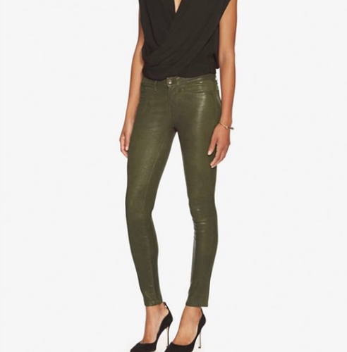 Rag & Bone Washed Olive Green Leather Pants, Size 26, Retail $995.00 - Afbeelding 1 van 9