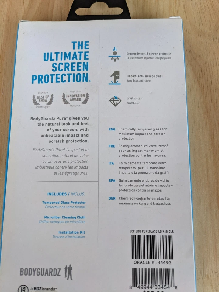 Nuevo Protector de Pantalla Premium BodyGuardz Vidrio Templado PURO LG K10 Foto 2 de 2