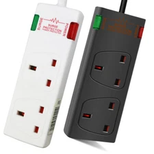 2 Way Gang Surge Protected Mains Extension Lead UK Plug Cable Electric Sockets
