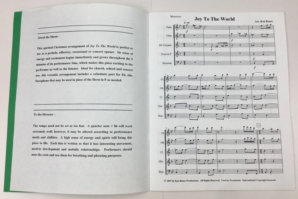 Joy To The World Christmas Advent Sheet Music Woodwind Quintet by Ken Bauer - Image 3 of 4