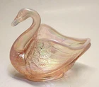 Fenton Pink Swan Trinket Candy Nut Dish Glass Opalescent Figurine Iridescent Vtg