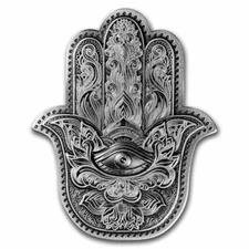 2022 Komsco Hamsa Hand of Fatima Shaped Stacker 2 oz Antique Silver - In Capsule