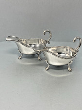 Pair of Silver Plated Sauce Boats with Floral Border