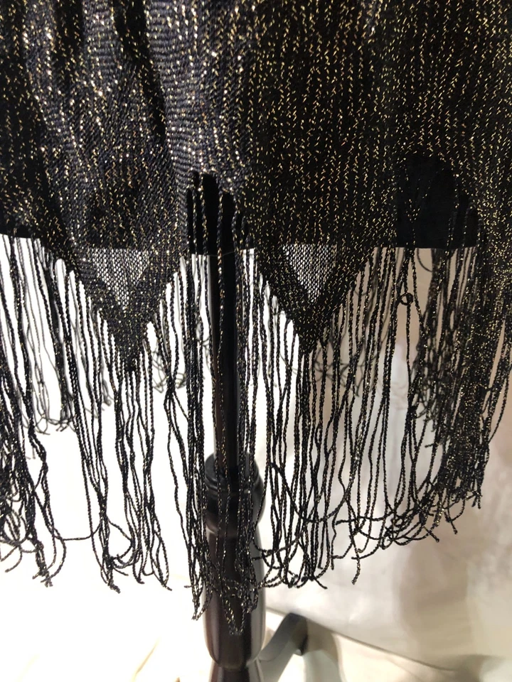 Vestido Vintage Flapper Negro Dorado Brillante con Flecos en la Parte Inferior Foto 3 de 4