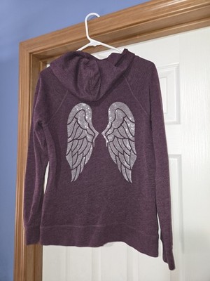 VICTORIA SECRET Angel Sequin Wings Zip Up Purple Hoodie Bling Size L Y2K 2014
