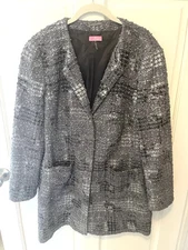 Basler Gray Tweed Sparkle Long Blazer Jacket Women’s Size FR 46 US 14 Classic