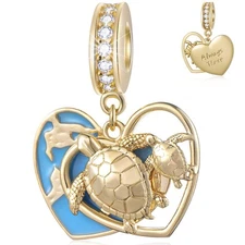 18k Gold Plated Mom Son/Daughter Sea Turtle Charms, fits  Ocean Life Brac