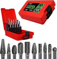 Carbide Burr Set 1/4" Shank   10 Pcs Double Cut Die Grinder Bits for Milling, Ca
