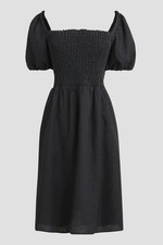 NWT $128 J.Crew Women's XL Puff Sleeve Smocked 100% Linen Mini Dress Black