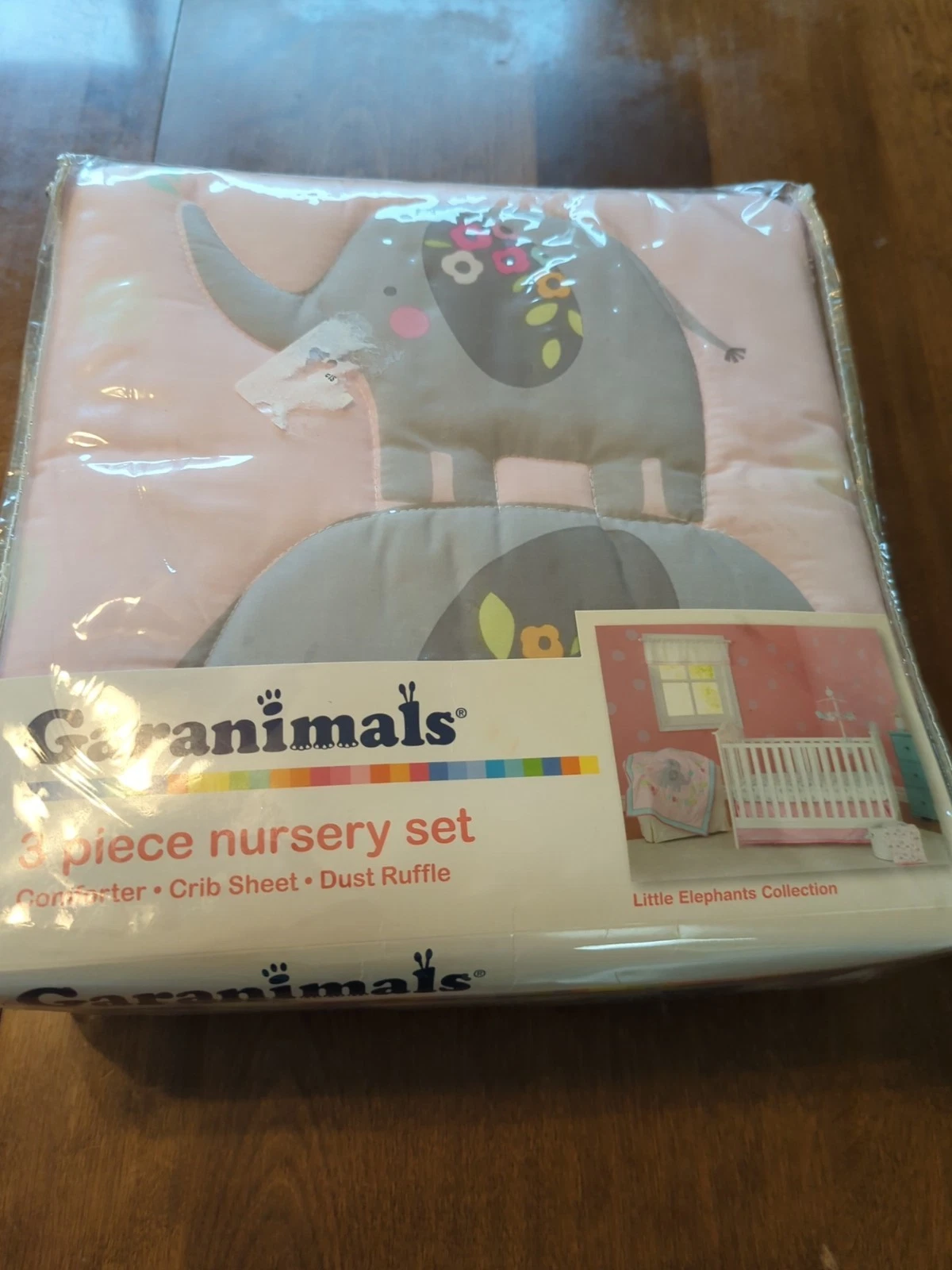 Garanimals Girl Pink 3 Piece Nursery Set Little Elephants Comforter Sheet Ruffle