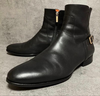 Santoni Mens Black Leather Side Zip Ankle Boots Made In Italy Sz 7.5