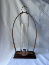 Metal Glass Hurricane Candle Holder w/ Wood Base, 18in, Oval, Pillar