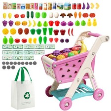 102pcs Kids Shopping Cart Trolley Play Set with Pretend Food and Accessories,...
