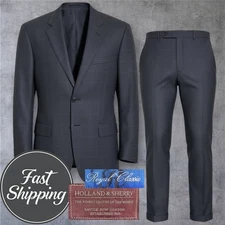 Tom James HOLLAND SHERRY Mens 2 Piece Suit Jacket 42R Pant 34x29 Gray Wool Plaid