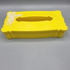 Vintage Yellow Tissue Kleenex Box Cover Holder White Cherub MCM Floral Hinged