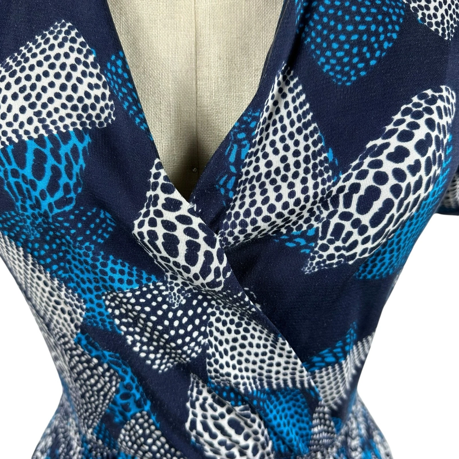 TORY BURCH mini abito donna blu bianco stampa conchiglia finto avvolgente seta taglia XS